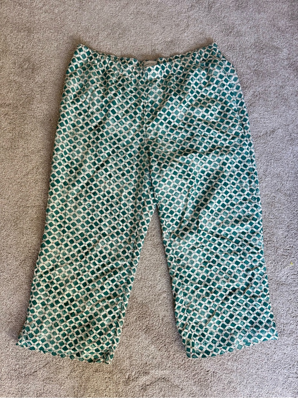 Abercrombie & Fitch Teal and White Geometric Wide Leg Pants